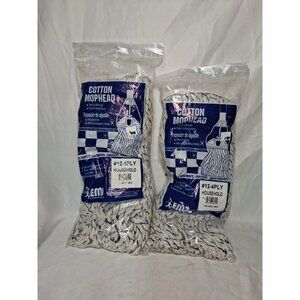 2 Elite #12 Cut End Cotton Mop Head Refill 4-Ply White Replacement 102-4PLY-#12